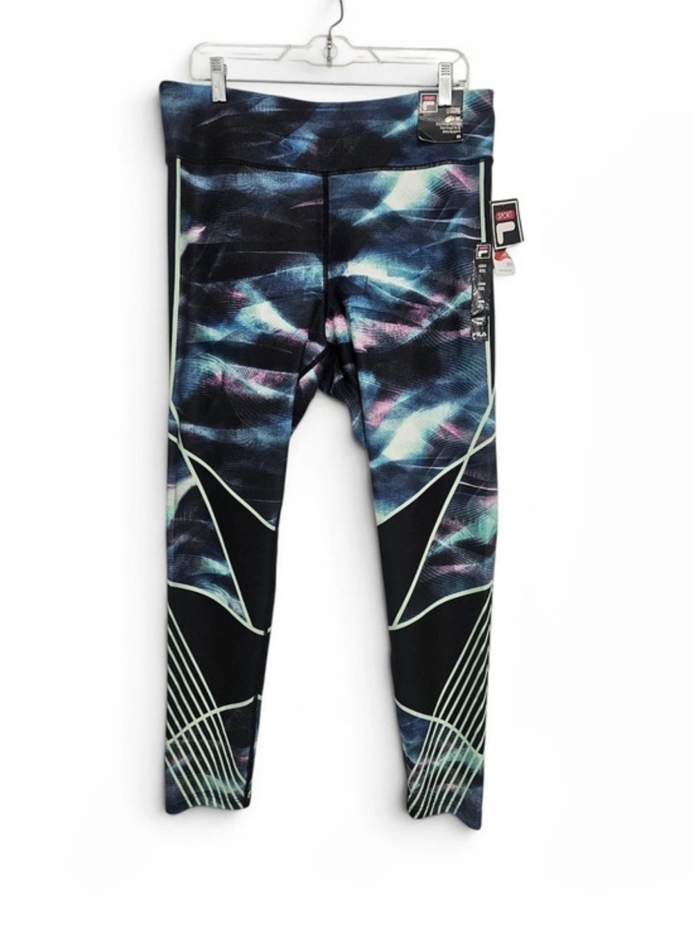 FILA Women's Abstract Athletic Leggings in Black & Blue Size XXL